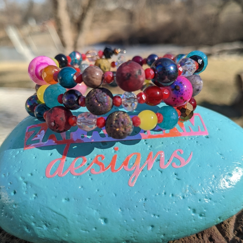 NEW Jasper Crystals LAVA Stone Blue Opal Bracelet Colorful Cute handmade - Picture 7 of 9